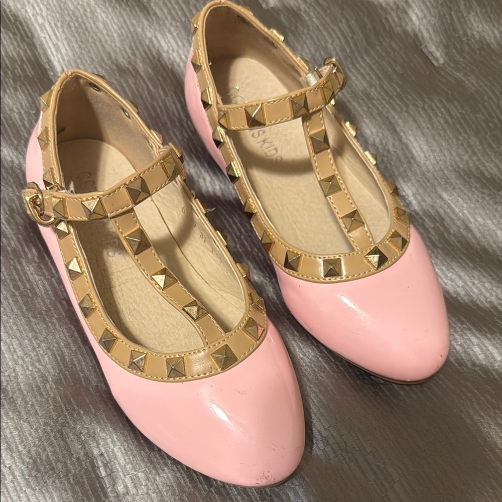 Pink and Tan Kids Shoes with Studded Design